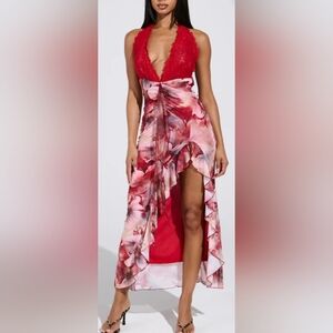 AKIRA ALIA FLORAL MIDI DRESS